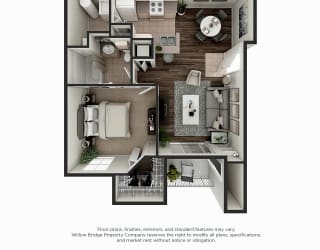 Crestwood 1 BR 1 BA 3D Floor Plan