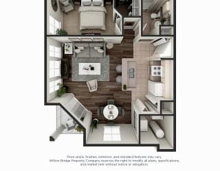 Hayworth 1 BR 1 BA 3D Floor Plan