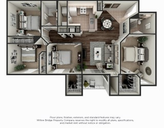 Meridian 4 BR 2 BA 3D Floor Plan