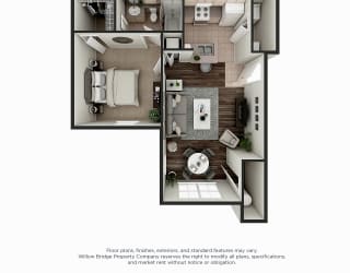 Montclair 1 BR 1 BA 3D Floor Plan