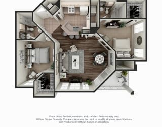 Rutledge 2 BR 2 BA 3D Floor Plan
