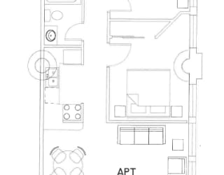 a floor plan of a small apartment with a bedroom and a living room