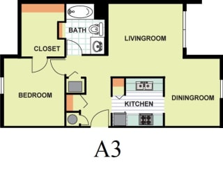 Floor Plan Deluxe One Bedroom (A3)