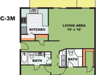 Floor Plan Two Bedroom Two Bathroom (C3M)