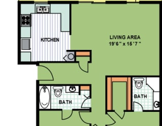 Floor Plan Two Bedroom Two Bathroom (C3MA)