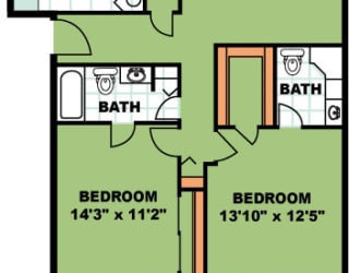Floor Plan Two Bedroom Two Bathroom (C3)