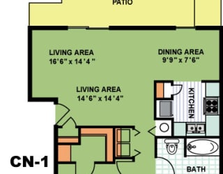 Floor Plan Two Bedroom One Bathroom (CN1)