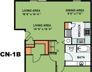 Floor Plan Two Bedroom One Bathroom (CN1B)