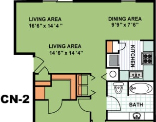 Floor Plan Two Bedroom One Bathroom (CN2)