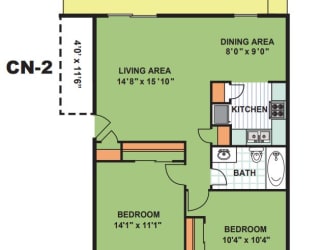 Floor Plan Two Bedroom One Bathroom (CN1)
