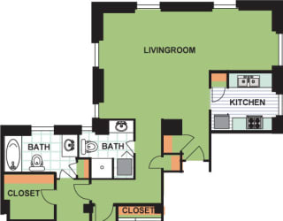 Floor Plan Two Bedroom Two Bathroom (CR14)