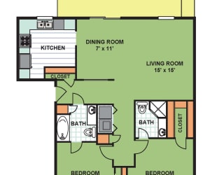 Floor Plan Two Bedroom Two Bathroom (C3)