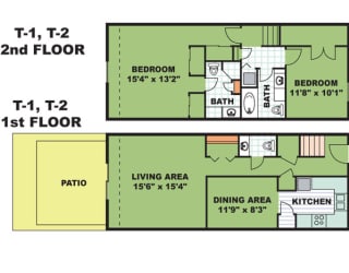 Floor Plan Two Bedroom Townhome (T1)