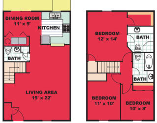 Floor Plan Three Bedroom Townhome (T3)