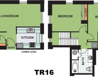 Floor Plan Two Bedroom Townhome (TR16)