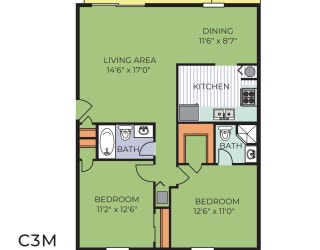 Floor Plan Two Bedroom Two Bathroom (C3M)