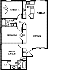 Oak Alley 3 bed 2 bath apartment floor plan