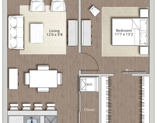a floor plan of a residence with a bedroom and a living room  at Sono Central Residential, Norwalk, Connecticut