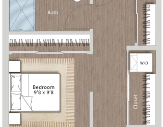 a floor plan of a studio apartment with a bedroom and a living room  at Sono Central Residential, Norwalk, CT