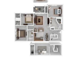 a 3d floor plan of a house with a bedroom and a living room