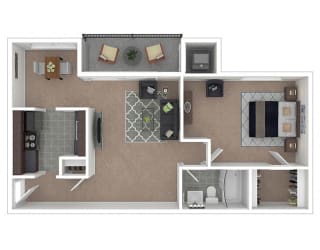 Carriage Park Apartments 1BD 1BA Floor Plan