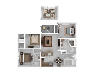 a 3d floor plan of a house with different floors and furniture