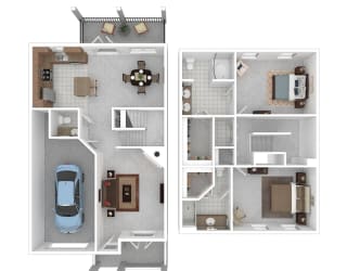 a floor plan of a house is shown with two different views of the house