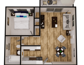 a rendering of our 1 bedroom floor plan