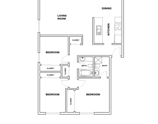 a floor plan of 3 bedroom apt
