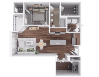 Floor Plan E - 1 Bed with Study