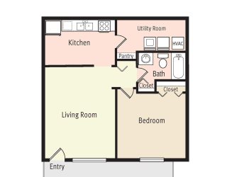 1 Bedroom 1 Bath 2D Floorplan