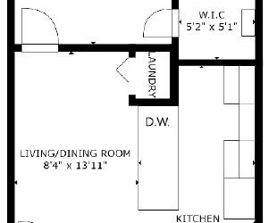 1 bed 1 bath floor plan O at The Eastern Apartments, Dallas