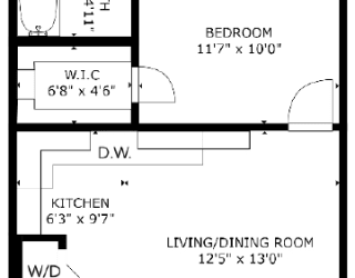 1 bed 1 bath floor plan P at The Eastern Apartments, Dallas, Texas