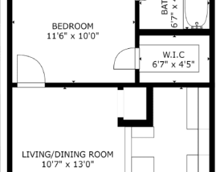 1 bed 1 bath floor plan Q at The Eastern Apartments, Texas