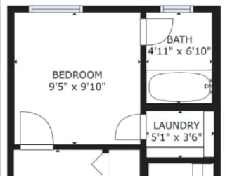 1 bed 1 bath floor plan F at The Eastern Apartments, Dallas, Texas