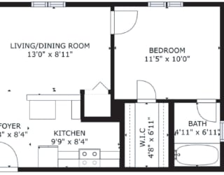 1 bed 1 bath floor plan G at The Eastern Apartments, Texas