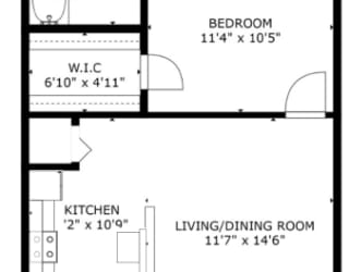 1 bed 1 bath floor plan H at The Eastern Apartments, Dallas, TX, 75204