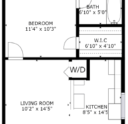 1 bed 1 bath floor plan J at The Eastern Apartments, Dallas