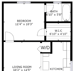 1 bed 1 bath floor plan I at The Eastern Apartments, Texas, 75204