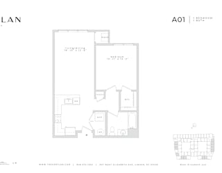 A floor plan for a 1 bedroom apartment is shown.