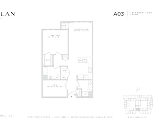 A floor plan for apartment A03 by Hartlan Architects.