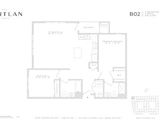 A floor plan for a 2 bedroom, 2 bathroom apartment.