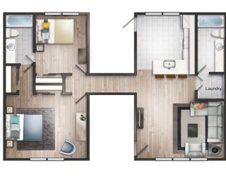 a floor plan of a house with a bedroom and a living room
