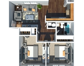 2 Bedroom 1 Bath Floor Plan