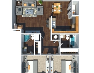 2 Bedroom 2 Bath Floor Plan