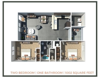Floor Plan 2 Bed + 1 Bath | 1002 Sq Ft