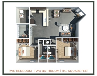 Floor Plan Paces II | 2 Bed + 2 Bath |1149 Sq Ft