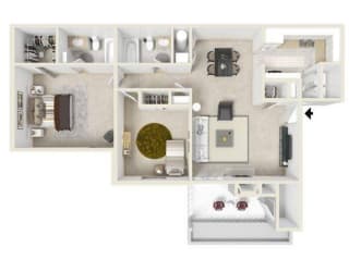 a floor plan of a house with a black arrow pointing to the left
