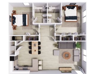 2 Bedroom 2 Bath Floor Plan