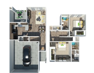 a floor plan of a house and a car
